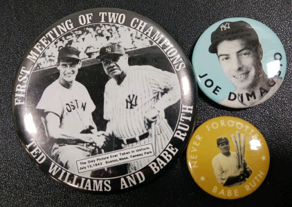 (3) MLB Collectible Pins Including Joe Dimaggio & Babe Ruth