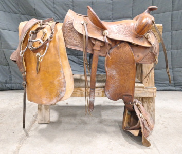 (1) SIMCO 15/221 Saddle W/ (1) Pair Chaps, (1) Bit & Straps, (1) Chest Strap & (1) Saw Horse. In Specialty On SP-9