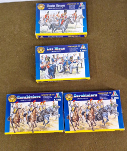 (4) ITALERI Napolenoic Wars-1815, 1/72 Scale Kits (2) French Calvary (17) Figurine Kits, (1) French Infantry (50) Figurine Kit & (1) Scots Greys-British Heavy Calvary (18) Figurine Kit.