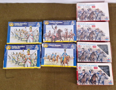 (4) ITALERI, Napolenoic Wars-1806/7- 1/72 Scale Kits. (2) Austrian Grenadiers & Infantry (48) Figurine Kits, (1) French Hussars 1st Regiment (17) Figurine Kit, (1) Prussian Cuirassiers (17) Figurine Kit & (4) ESCI Napolenoic Wars/French Cuirassiers (36)