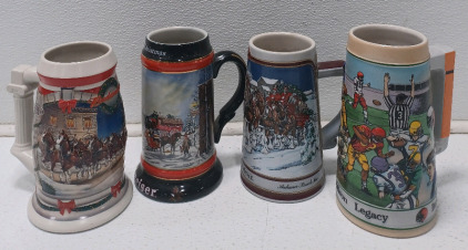 (4) Budweiser Ceramic Beer Stein Mugs