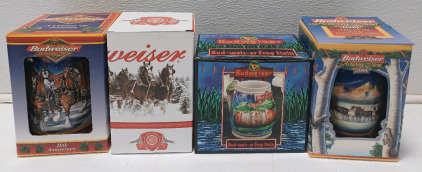 (4) Budweiser Ceramic Beer Stein Mugs