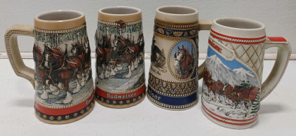 (4) Budweiser Ceramic Beer Stein Mugs