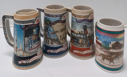 (4) Miller Ceramic Beer Stein Mugs