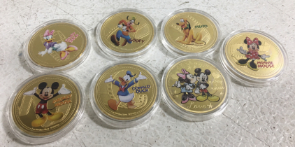 Commemorative Disney Coins (7) Minted in New Zealand 2020 Indicates 1 Ounce 999 Fine Silver