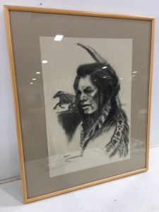 Unnamed Native American Charcoal Sketch 1994 by Kent Lamberson 28x20 With Certificate of Authenticity