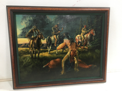 Original Oil Painting “One Horse Down” By Kent Lamberson 1994 21.5x27.5” With Certificate Of Authenticity