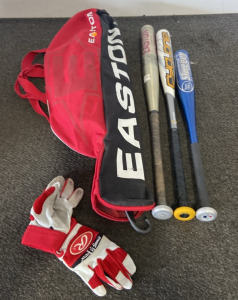 (3) Baseball Bats, (1) Baseball Bag, (1) Set Of Gloves