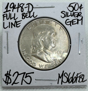 1948-D MS66FBL FULL BELL LINE FRANKLIN 1/2 $1