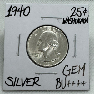 1940 GEM BU++++ SILVER WASHINGTON QUARTER