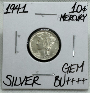 1941 GEM BU++++ SILVER MERCURY DIME