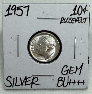 1957 GEM BU++++ SILVER ROOSEVELT DIME