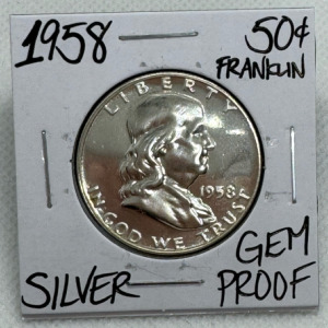 1958 GEM PROOF SILVER FRANKLIN 1/2 $1
