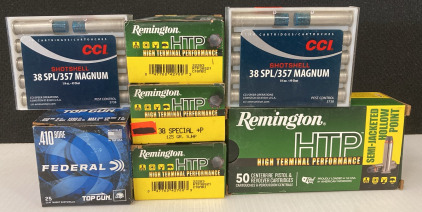 (200) Rounds Remington HTP 38 Special +P, (25) Rounds Federal Premium Top Gun .410 Bore Shotshells, & (20) Rounds CCI 38 SPL Shotshells