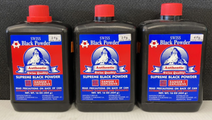 Swiss Black Powder 16oz- Unopened 2Fg., Opened 2Fg., Opened 4fg. (Consumed Amount Unknown)