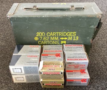 Metal Ammo Box, (15) Assorted .22 Cal Cartridges