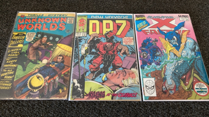 (3) Vintage Comic Books in Plastic: Unknown Worlds, D.P.7, X Factor