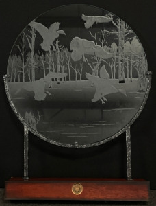 Ducks Unlimited Glass Etching Art on Wood Base
