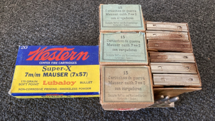 (97) Rounds 7mm Mauser Factory Loads