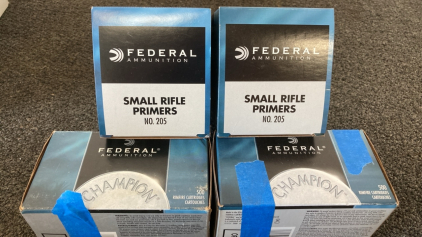 (2) Box of Small Rifle Primers, (2) Box of 500 Rimfire Cartridges