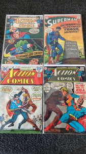 (4) Vintage Action Comics/Superman Comic Books in Plastic