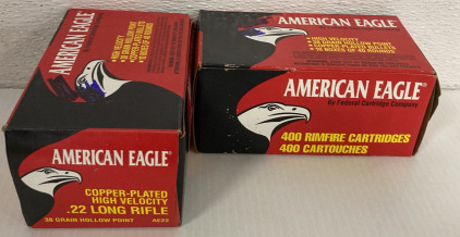 (800 Rounds) American Eagle Copper Plated High Velocity .22 Lomg Rifle 38 Grain Hollow Point Bullets