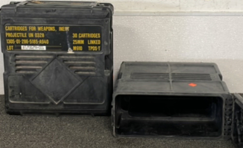 (2) US Military Issue M910 25MM Linked Hard Plastic Ammo Can Storage Box