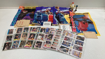 (11) Assorted ‘90s Honeycomb Basketball Posters, (8) Binder Sleeves of Vintage/‘90s Basketball Cards