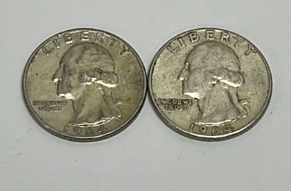 (2) Silver Washington Quarters Dated 1964