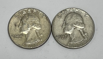 (2) Silver Washington Quarters Dated 1964