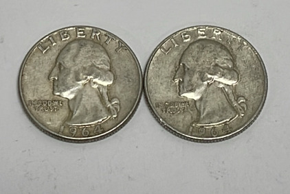 (2) Silver Washington Quarters Dated 1964