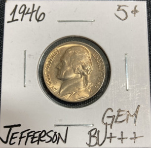 1946 Gem BU+++ Mint State Jefferson Nickel