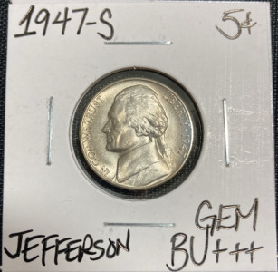 1947-S Gem BU+++ Mint State Jefferson Nickel