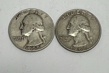 (2) Silver Washington Quarters Dated 1955 And 1962