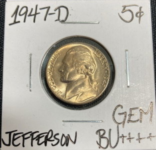 1947-D Gem BU++++ Mint State Jefferson Nickel