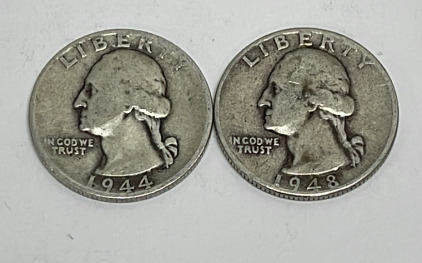 (2) Silver Washington Quarters Dated 1944 And 1948