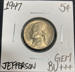 1947 Gem BU+++ Mint State Jefferson Nickel