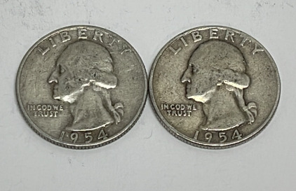 (2) Silver Washington Quarters Dated 1954