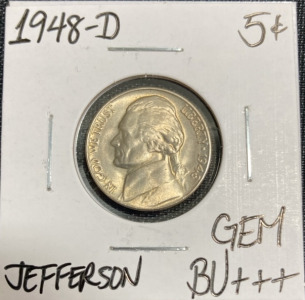 1948-D Gem BU+++ Mint State Jefferson Nickel