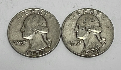 (2) Silver Washington Quarters Dated 1953