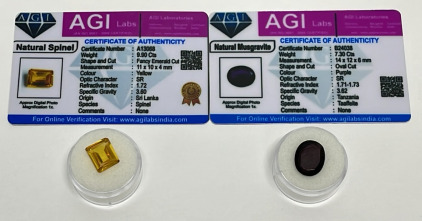 (2) Certified Natural Gemstones W/ COA&hellip; (1) 7.30ct. Purple Musgravite Oval Cut, (1) 9.90ct. Yellow Spinel Fancy Emerald Cut