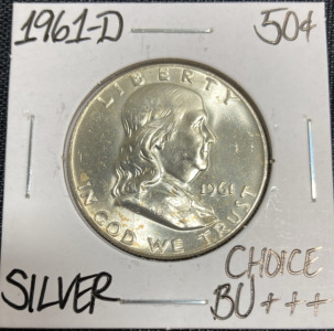 1961-D Choice BU+++ Silver Franklin Half Dollar
