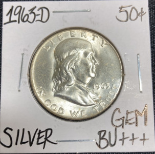 1963-D Gem BU+++ Silver Franklin Half Dollar