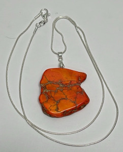 49.55ct. Orange Sea Sediment Jasper Gemstone W/ Silver .925 Necklace