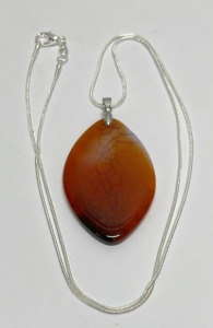 66.90ct. Red Orange Fire Agate Gemstone W/ Silver .925 Necklace