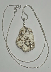 71.15ct. White Buffalo Turquoise Gemstone W/ Silver .925 Necklace