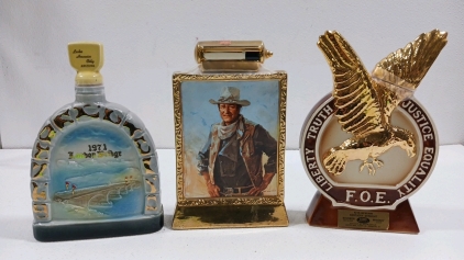 (3) Jim Beam Themed Whiskey Decanters