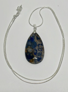 Natural Blue Nipomo Coral Teardrop Gemstone W/ Silver .925 Necklace
