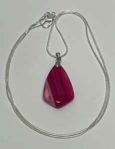 28.50ct. Peachblow Onyx Gemstone W/ Silver .925 Necklace