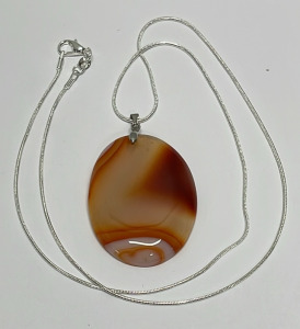 91.60ct. Yellow/Orange Oval Onyx Gemstone W/ Silver .925 Necklace